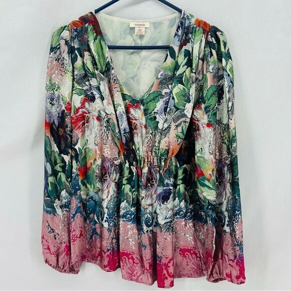 Sundance 100% Silk Sugarplum Garden Blouse Women’s XS Colorful Long Sleeve Top - Picture 3 of 11